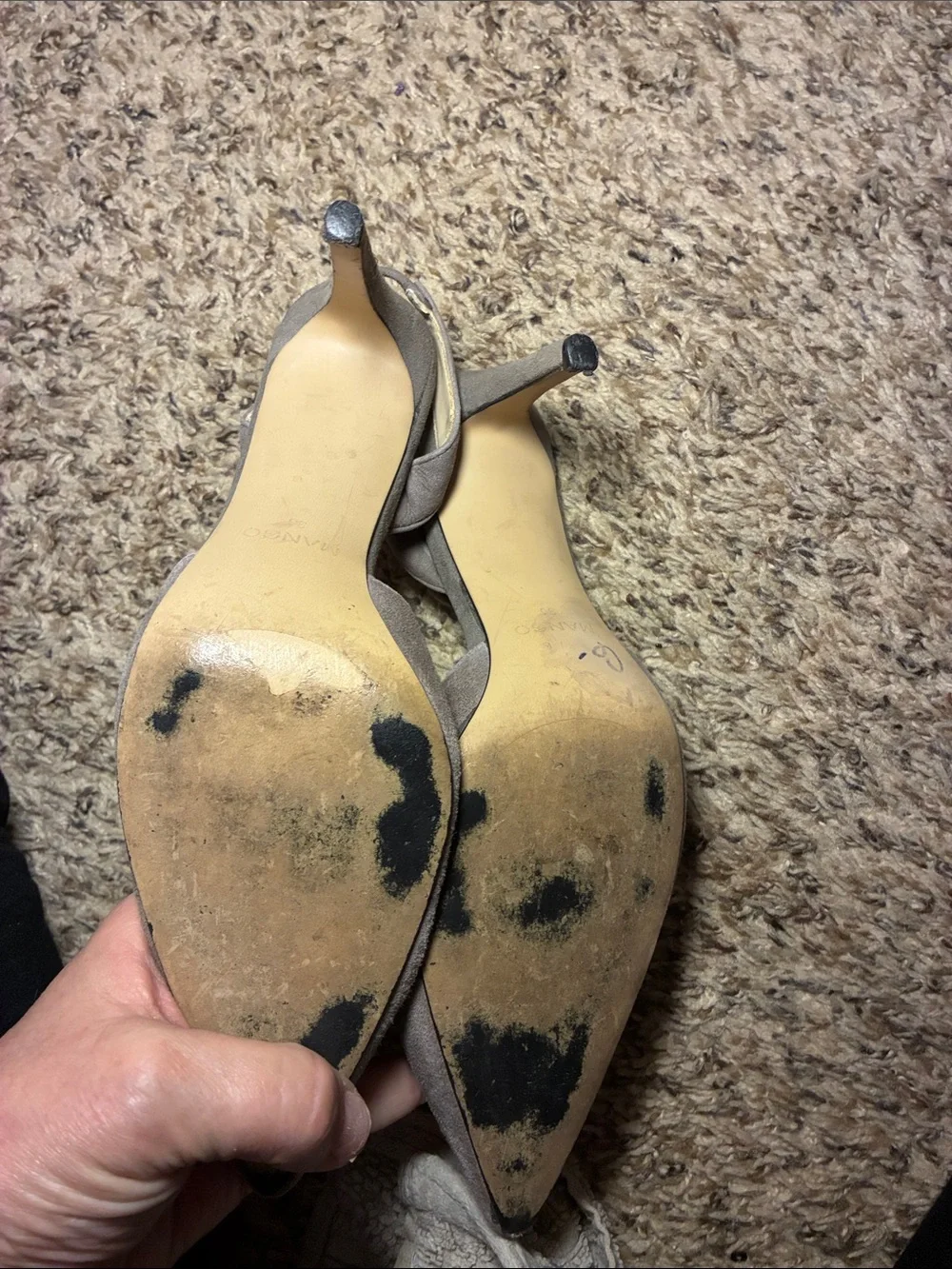 Mango Taupe Suede‎ Pointed Slingback Heels
